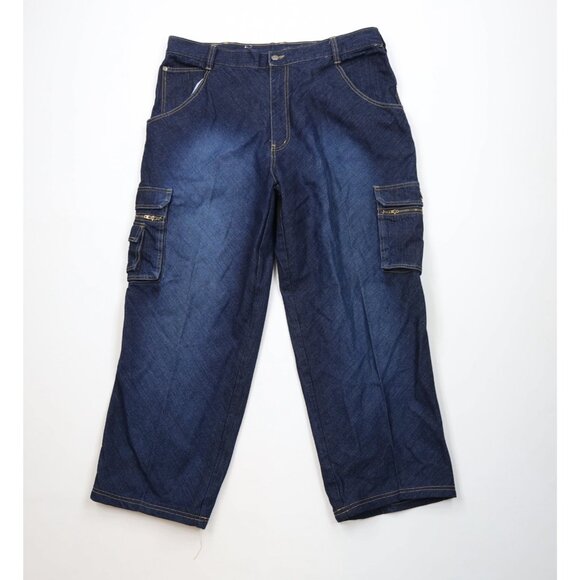 Vintage 90s Y2K Streetwear Mens 40x30 Faded Baggy Wide Leg Cargo Denim Jeans